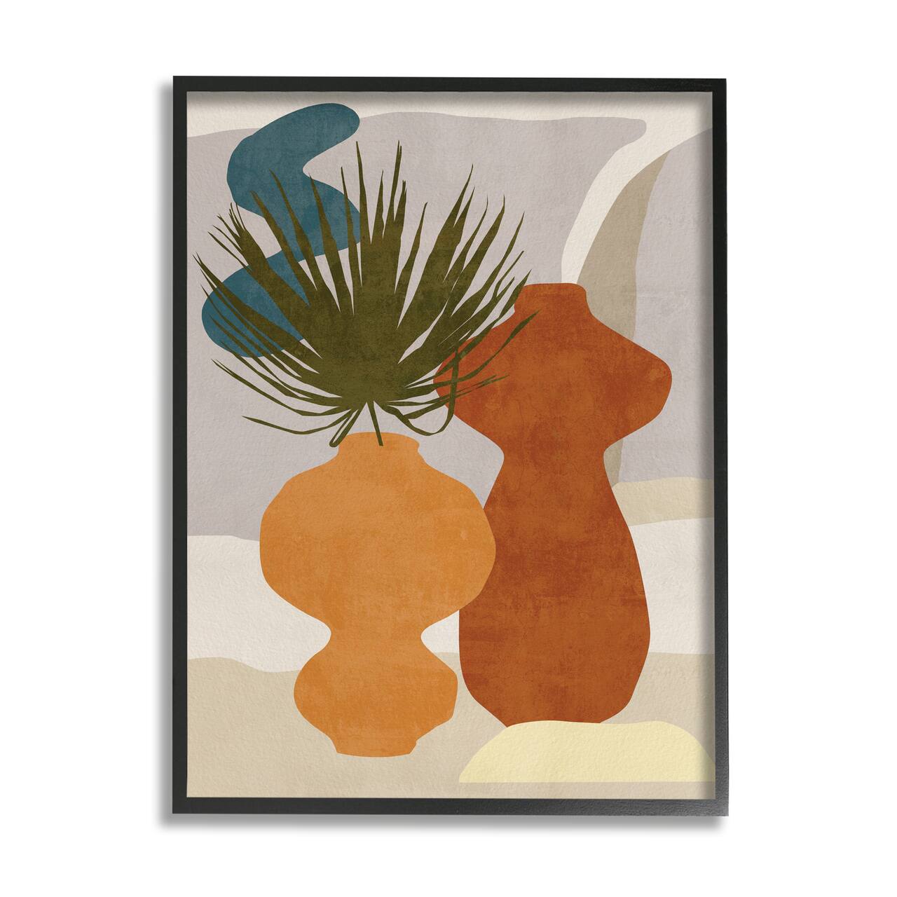 Stupell Industries Western Abstract Vases Brown Orange Green in Black Frame Wall Art